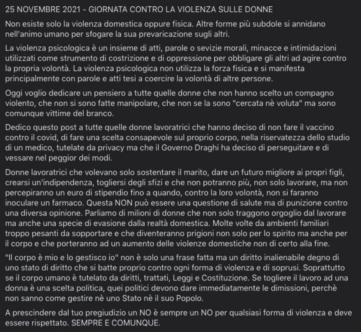 Ale_Ghisla's tweet photo. #violenzasulledonne #greenpassrafforzato #nogreenpass #novax #covid19 https://t.co/bqfMI5L3eD