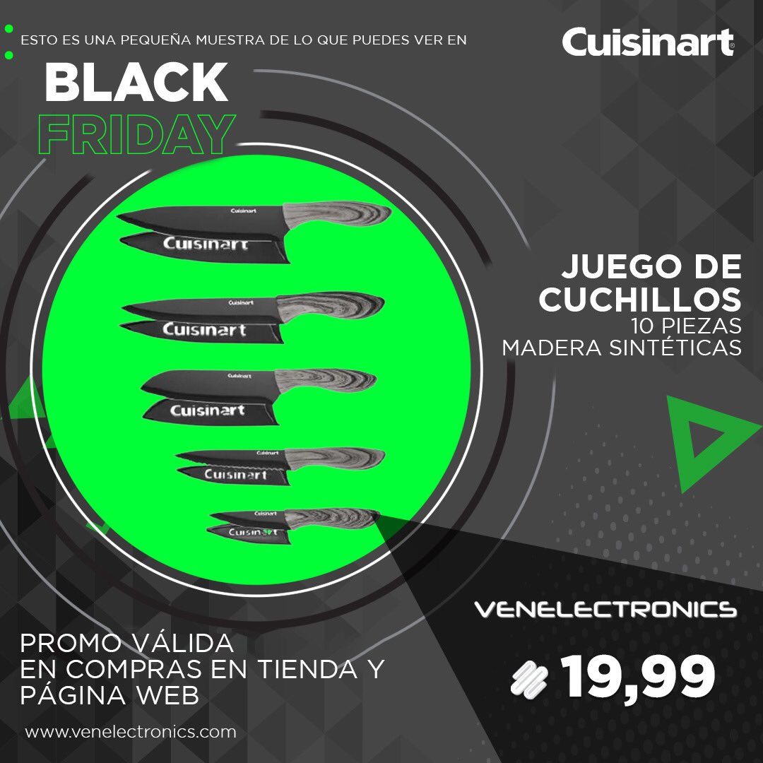 venelectronics1's tweet image. Disfruta de la calidad excelente que te ofrece el juego de cuchillos Cuisinart con madera sintética y cuchillas de acero inoxidable. 🔥 

- Cuchillo de chef de 8""
- Cuchillo para rebanar de 8""
- Cuchillo Santoku de 7""
- Cuchillo dentado de 5""
- Cuchillo para pelar de 3,5""