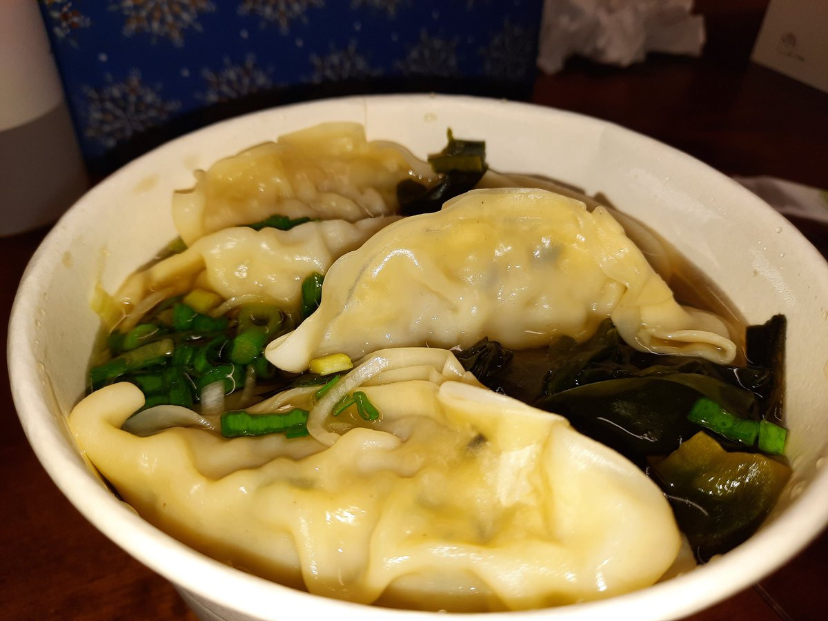 KKingsbeer's tweet photo. A chicken dumpling noodle soup for lunch today . The lady knew I wasn't sure what I ordered when I said , ok ill go with that . She said she gave me extra dumplings because I made her laugh.  It was delicious 😋 https://t.co/Nbsyj8jM1z