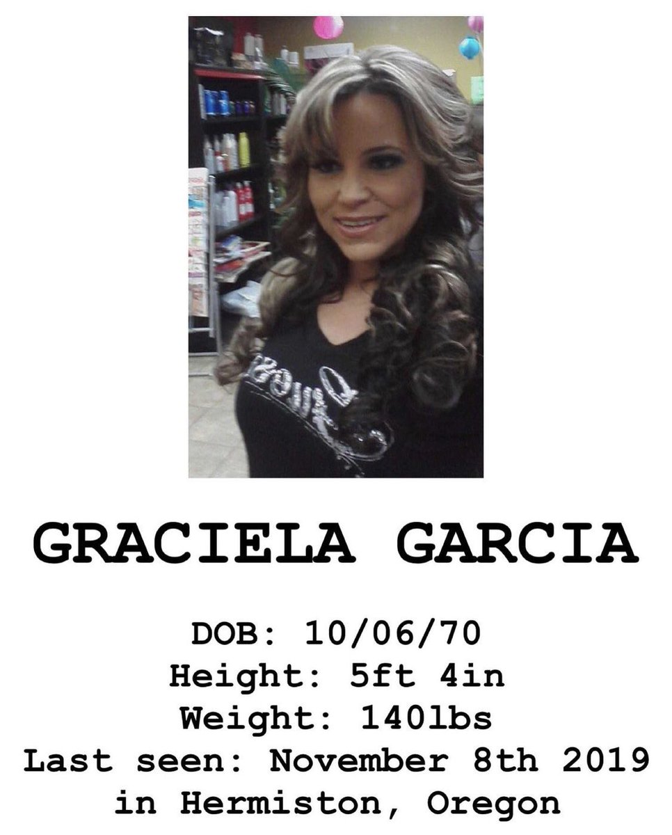 rchbteem's tweet photo. #GracielaGarcia was last seen on 11/8/19 in Hermiston OR. Please help me get this going for her and her family? Thank you! She’s a mom, grandma &amp; friend to the community who absolutely loves her, &amp; they ALL miss her &amp; need answers. #FindGracielaGarcia https://t.co/KUXCskMcEu