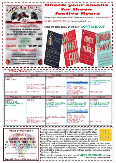 ***STOP PRESS **** Anti Bullying week is headline news *** Festive fun dates for your diary *** Don't Miss Out ** all emailed directly to our parents and carers and available on the school website herbertmorrison.lambeth.sch.uk @HerbMorrPriSch