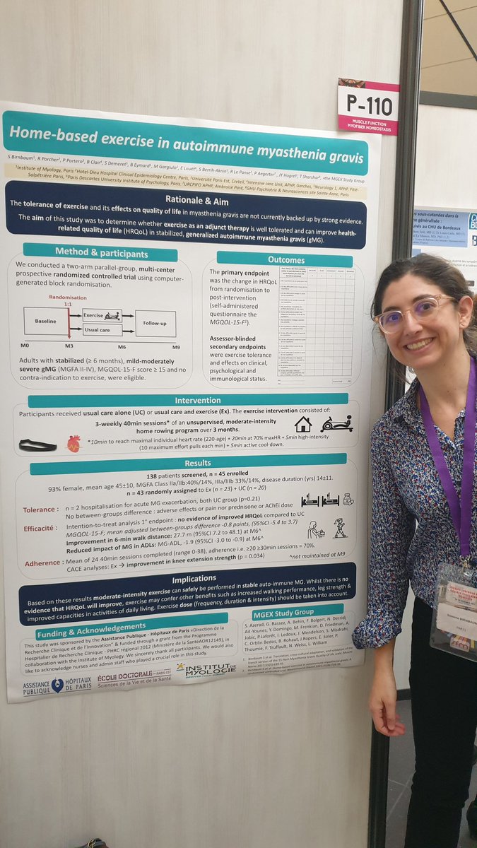 Inst_Myologie's tweet photo. #JSFM2021 Poster session. P110 Home-based exercise in autoimmune myasthenia gravis: a randomized controlled trial by @BirnbaumSim from Physio & Evaluation Lab at @Inst_Myologie B. Eymard, M. Gargiulo, S. Berrih-Aknin, R. Le Panse, JY. Hogrel @BassezG A. Behin #Myastheniagravis https://t.co/FtrTZIdhq0
