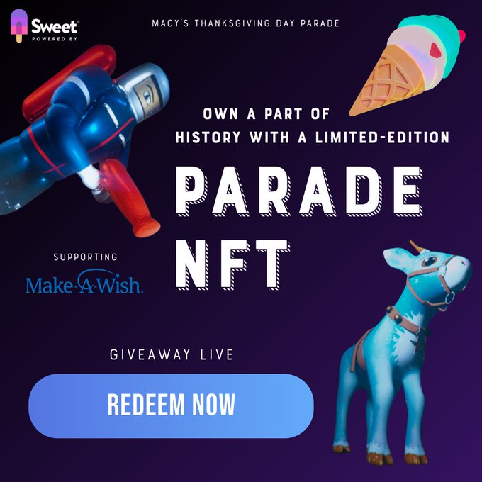 Did you catch the announcement? We just launched 9,500 unique #NFTs celebrating 95 years of #MacysParade<a href="/tag/macysparade"class="tags"><span>#macysparade</span></a><a href="/tag/nft"class="tags"><span>#nft</span></a><a href="/tag/nfts"class="tags"><span>#nfts</span></a>