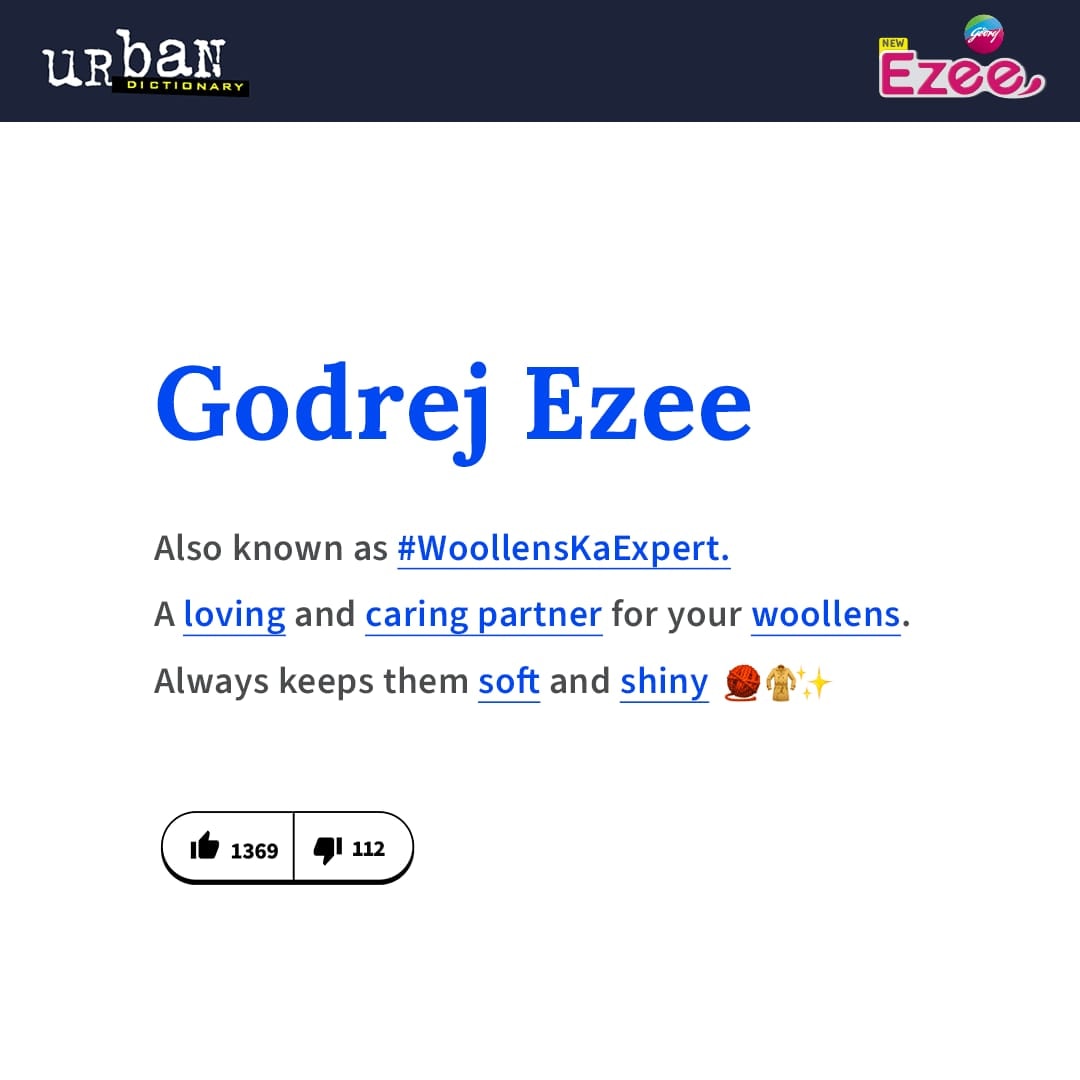 Now you know whom to choose for your precious woollens 🤭

#GodrejEzee #UrbanDictionary #WinterWear #WoollensKaExpert #LiquidDetergent