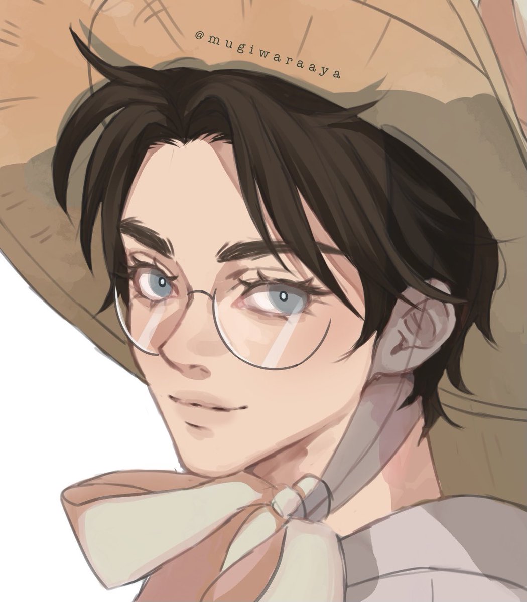 1boy male focus solo hat glasses portrait looking at viewer  illustration images