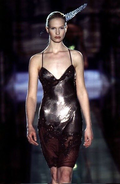 Vintage Atelier Versace Spring 1996 Brown Chainmail Mini Dress. Vintage Atelier Versace Spring 1996 Brown Chainmail Mini Dress.