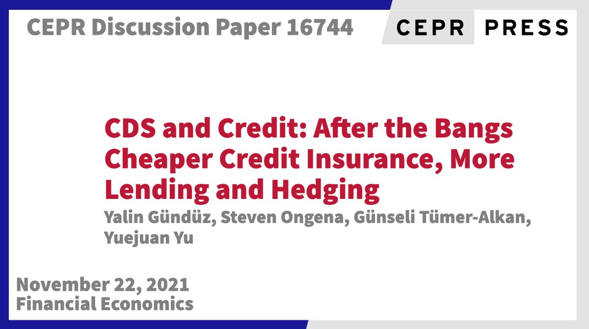 CEPR (@cepr_org) on Twitter photo New CEPR Discussion Paper - DP16744
CDS and Credit: After the Bangs Cheaper Credit Insurance, More Lending and Hedging
<a href="/yalingunduz/">Yalın Gündüz</a> <a href="/bundesbank/">Deutsche Bundesbank</a> Steven Ongena <a href="/UZH_en/">University of Zurich</a> @uzh_bf <a href="/cepr_org/">CEPR</a> <a href="/gtumeralkan/">Gunseli Tumer-Alkan</a> <a href="/UvA_Amsterdam/">UvA Amsterdam</a> Yuejuan Yu <a href="/ShandongU/">山东大学 SHANDONG UNIVERSITY</a>
ow.ly/sCb850GWj06
#CEPR_FE New CEPR Discussion Paper - DP16744
CDS and Credit: After the Bangs Cheaper Credit Insurance, More Lending and Hedging
<a href="/yalingunduz/">Yalın Gündüz</a> <a href="/bundesbank/">Deutsche Bundesbank</a> Steven Ongena <a href="/UZH_en/">University of Zurich</a> @uzh_bf <a href="/cepr_org/">CEPR</a> <a href="/gtumeralkan/">Gunseli Tumer-Alkan</a> <a href="/UvA_Amsterdam/">UvA Amsterdam</a> Yuejuan Yu <a href="/ShandongU/">山东大学 SHANDONG UNIVERSITY</a>
ow.ly/sCb850GWj06
#CEPR_FE