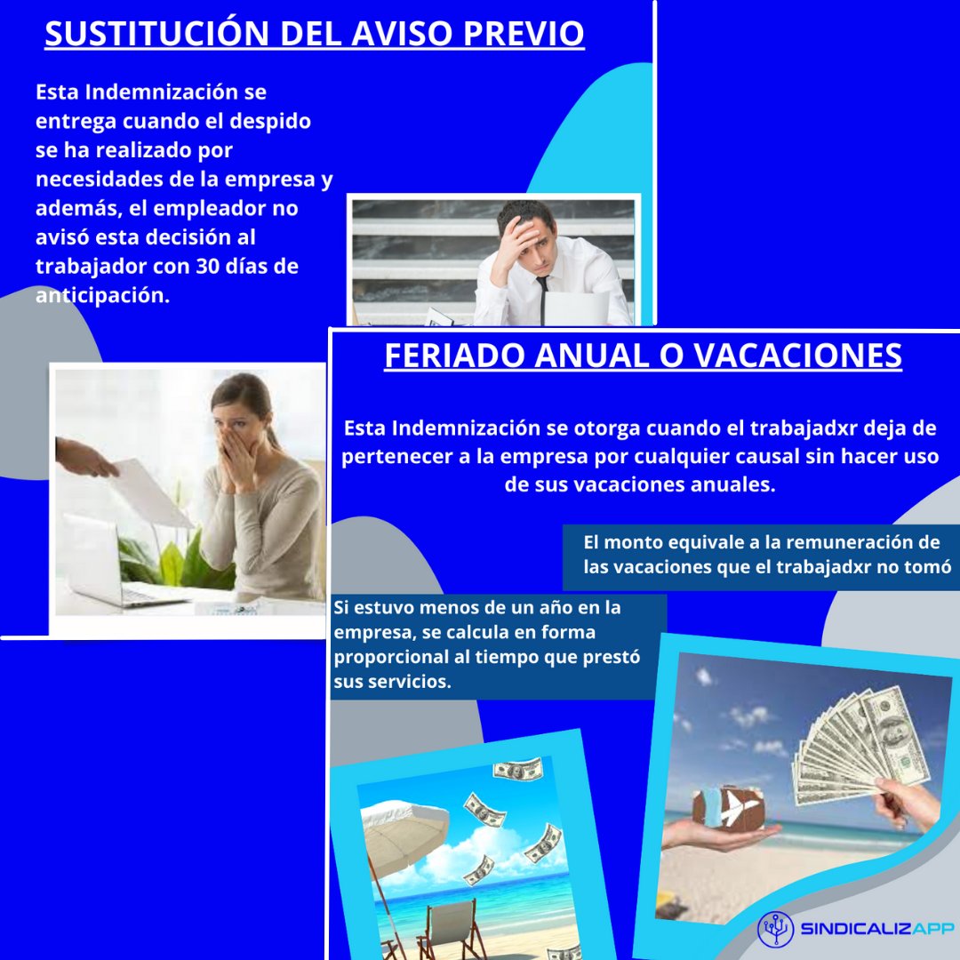 sindicalizapp's tweet photo. 👉Si te despiden, deben indemnizarte por aviso previo, vacaciones y años de servicio. Si te despiden sin indemnización y crees que es injustificado, tienes 60 días para ir al juez del trabajo #latamgremial #dirigentes #sindicalizapp #sindicato #sindicatoschile #trabajadores #cut https://t.co/IHAXSeycEz