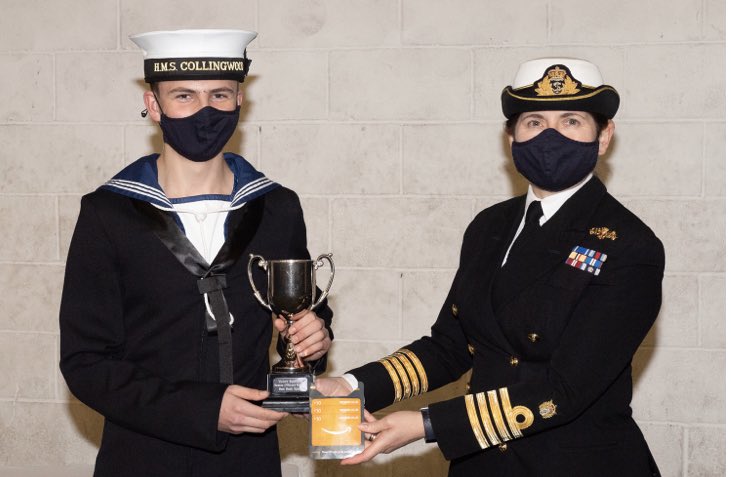 HMS_Collingwood's tweet image. For Senior Officer Rounds last night, our #phase2 sailors were brought to attention &amp;amp; inspected by Captain Catherine Jordan RN.

AB Ellis has been awarded a trophy for Best Mess. 

ET Hardingham has been awarded the trophy for best individual bunk space.

#MadeinTheRoyalNavy