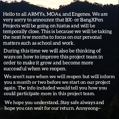 BangXpen's tweet photo. It is our deepest regret to announce our hiatus but we hope you all can understand. Stay safe and for now keep those ideas safe for the next time we can gather to make projects again. We will return~ https://t.co/mon9ZAnoft