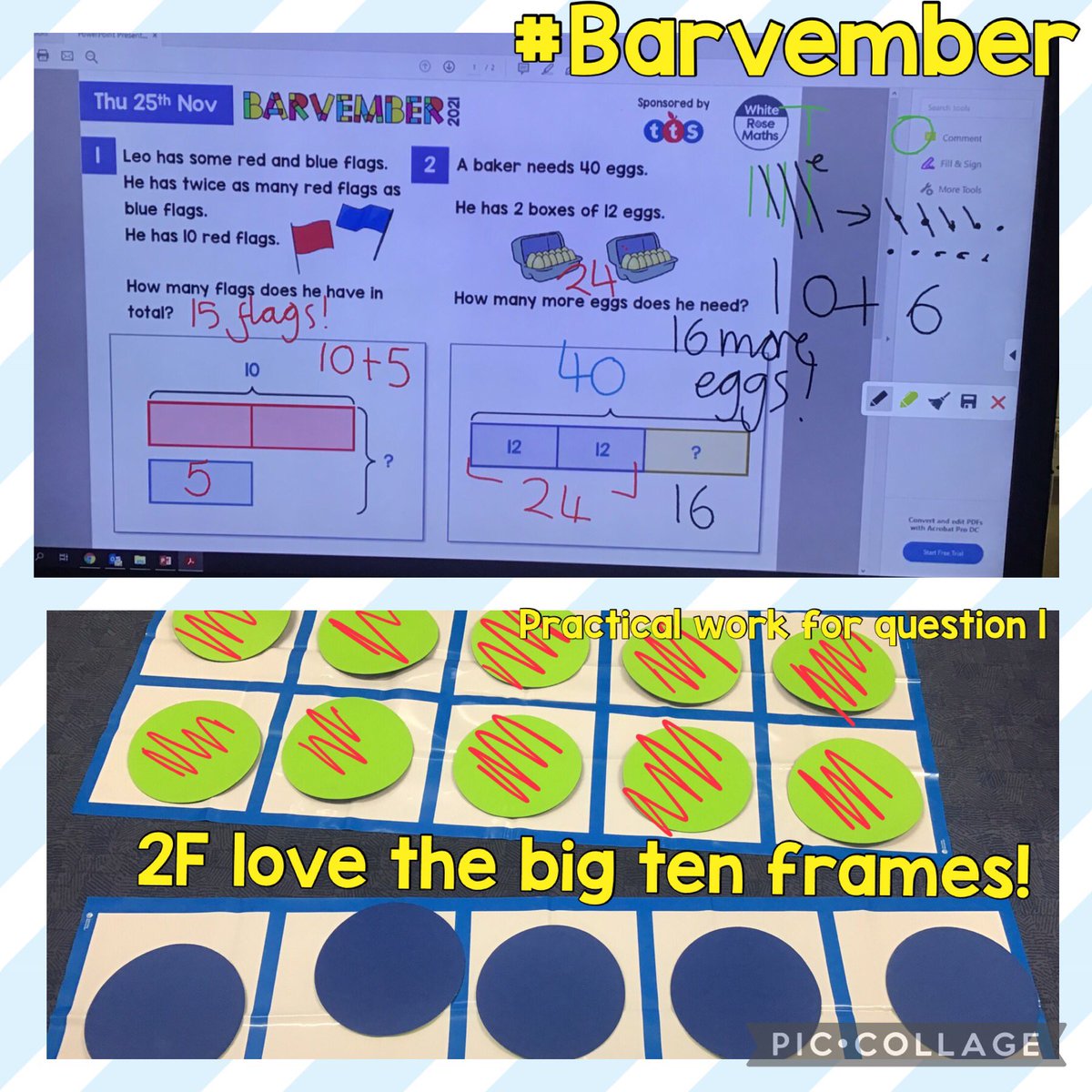 MissDFindlay's tweet photo. 2F love any opportunity to get out the big ten frames! 😂 @WhiteRoseMaths #Barvember https://t.co/mM0DJfS3Gq