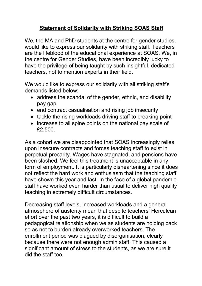 UCUSOAS's tweet photo. 🚨 SOLIDARITY KLAXON 🚨 
A brilliant statement of solidarity from students in the SOAS Centre for Gender Studies! We’re so grateful for this support ✊😃 #OneOfUsAllOfUs https://t.co/h4PxWZdx3d