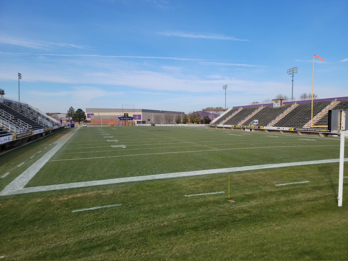 VintageMNHockey's tweet photo. Morning drive to Mankato to pick up #HDM22 swag &amp; capture a few pics of @HockeyDayMN 2022 location @MNSUMankato Blakeslee Stadium, <2 months away! https://t.co/Ai3mlxEvWL