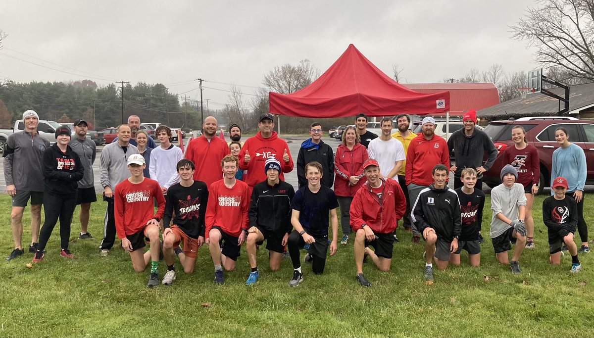 Center_Grove_XC's tweet photo. 2nd Annual Trojan Turkey Trot in the rain.  What a great way to start off the day. It was great to see the Alumni there. Thanks for all the donations for our new tent topper. Aim High. https://t.co/7rvNlBmQ9O