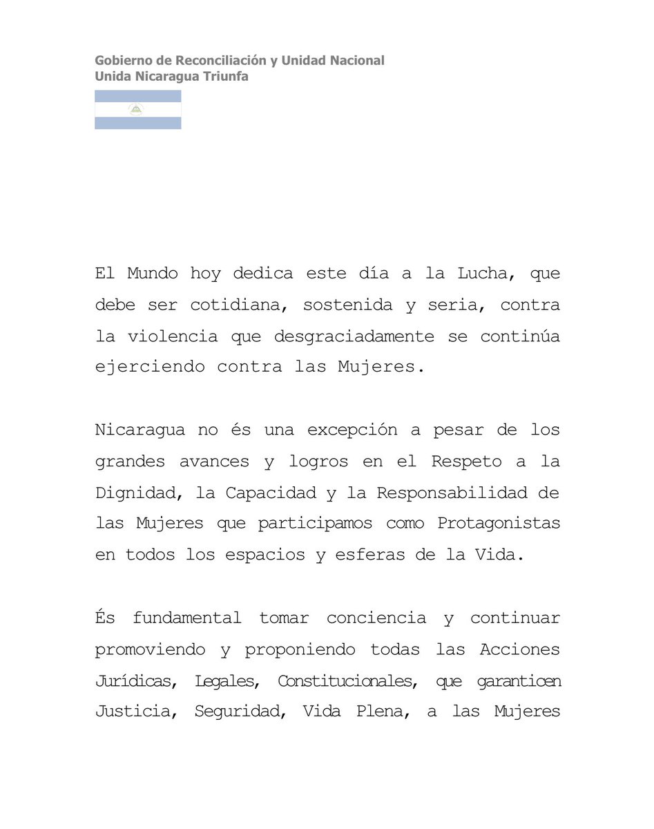 FloryCantoX's tweet photo. 💜Mensaje del Gobierno de #Nicaragua en ocasión del Día Internacional de Lucha contra la Violencia hacia las Mujeres.

“És fundamental tomar conciencia y continuar promoviendo y proponiendo todas las Acciones (..), que garanticen (..) Vida Plena a las Mujeres” https://t.co/r07BkengQa