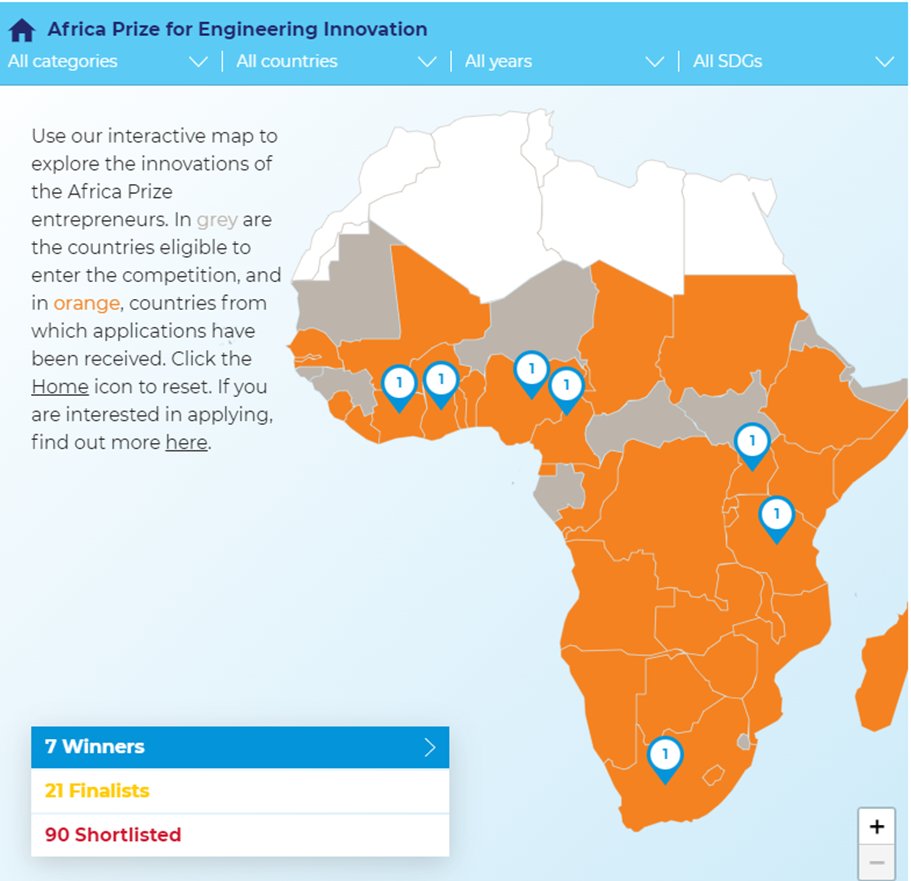 Since 2015, the Africa Prize for Engineering Innovation has helped 90 African entrepreneurs to develop their innovations and businesses. To explore previous shortlisted participants, finalists and winners, check out our interactive map here: raeng.org.uk/global/sustain… #AfricaPrize