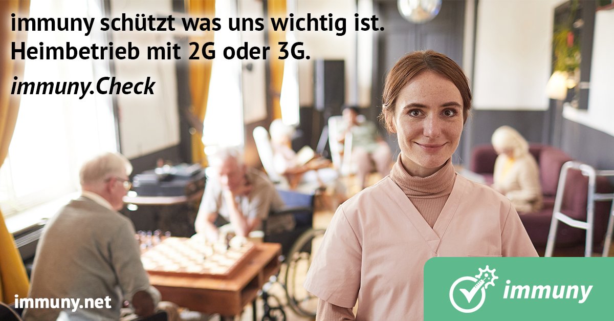 #Schützen was #wichtig ist - mit #immuny: Für Alten- und #Pflegeeinrichtungen jeder Größe.

mit immuny wird digital und sekundenschnell gecheckt, ob Mitarbeiter:innen und Besucher:innen den 3-G-Status erfüllen, bevor sie die Einrichtung betreten. 

immuny.net