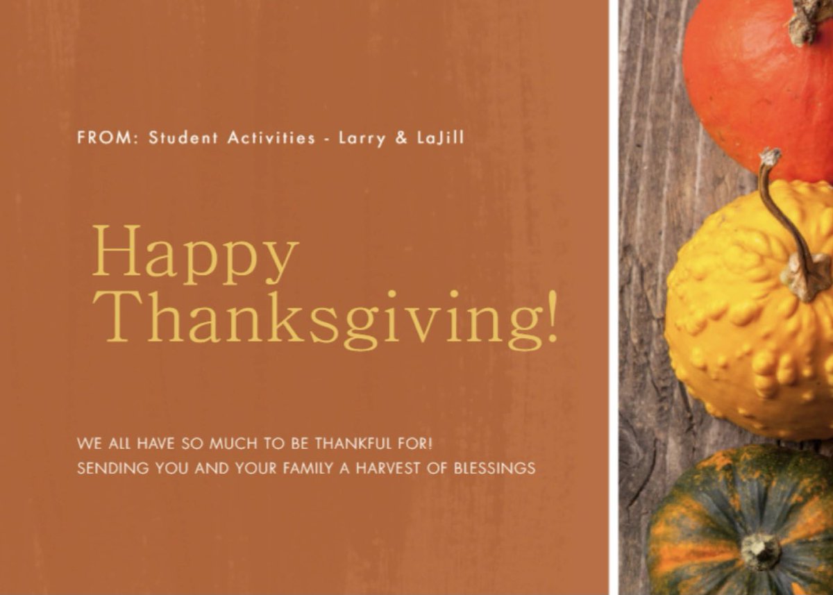 Lu_Activities1's tweet photo. May you enjoy a bountiful Thanksgiving, a joyous holiday season and a healthy and happy New Year. Happy Thanksgiving! My friends, Happy Thanksgiving to you! May all your hard work bring colour to your life and take you to the highest peak of success. #WhatsHappeningMuskies https://t.co/DR2lpGKYBb