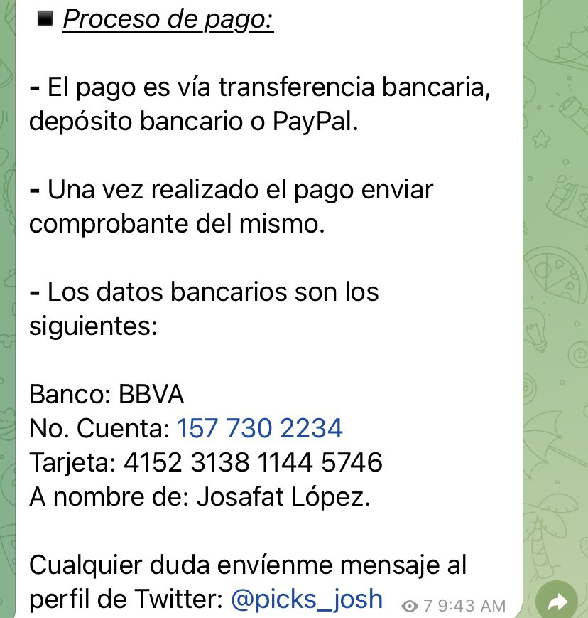 CARTA DEL DÍA | ⚽️🇪🇺

1️⃣Rennes 🇫🇷 vs Vitesse 🇳🇱

2️⃣Slovan Bratislava 🇸🇰 vs PAOK Salónica 🇬🇷

3️⃣Midtjylland 🇩🇰 vs Braga 🇵🇹

▪️Costo: $100 MXN
▪️Garantía: Si no se ganan al menos dos de las tres jugadas, te devuelvo tus $100 MXN.
▪️Info. DM

Link del grupo: t.me/+4hw6-HO3_NJiM…