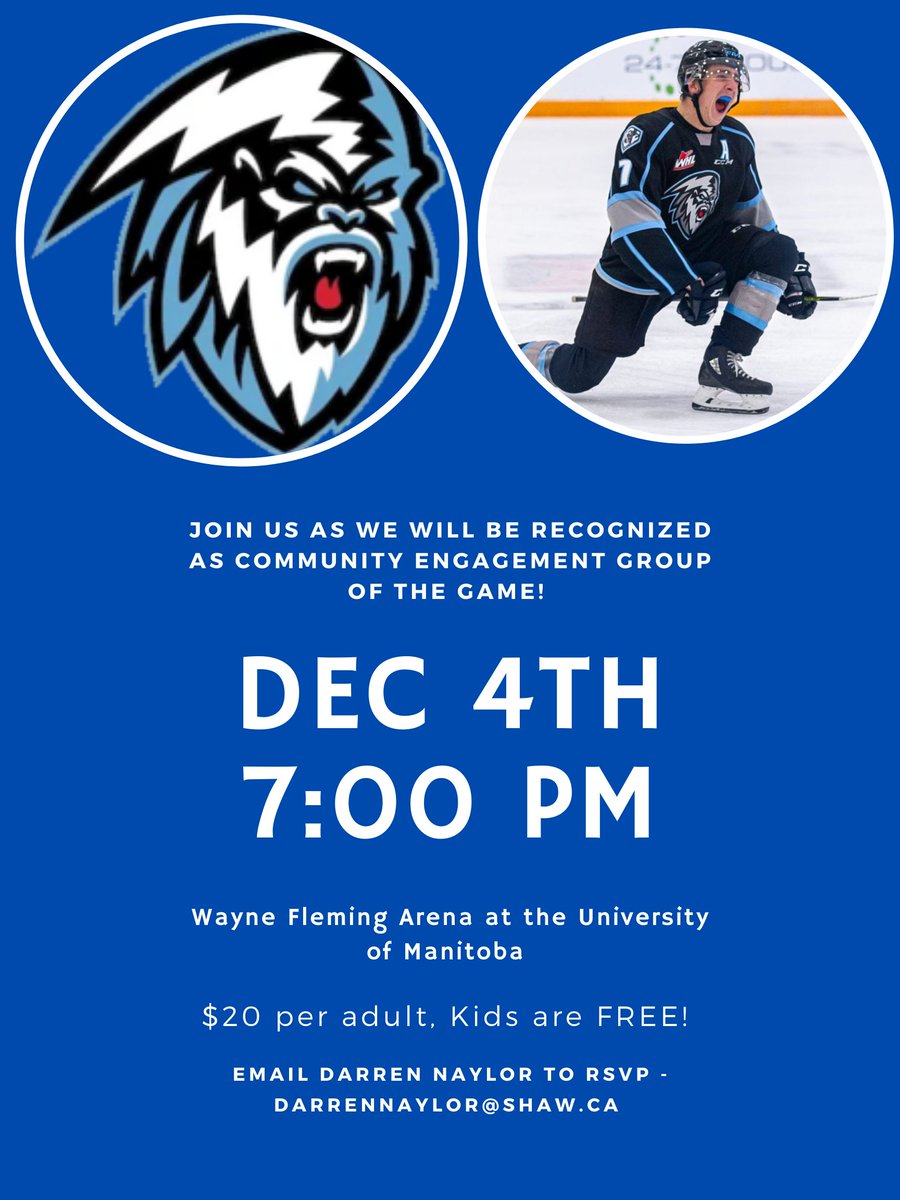 mbscouts's tweet photo. Scouts Canada members are invited to the upcoming 
@WHLWpgICE game on Saturday Dec 4th
Tickets for youth are FREE - adults are $20. 
Reserve tickets by contacting Scouter Darren Naylor @ darrennaylor@shaw.ca before Dec 1st  #scoutscanada https://t.co/EZVdrRZiSm