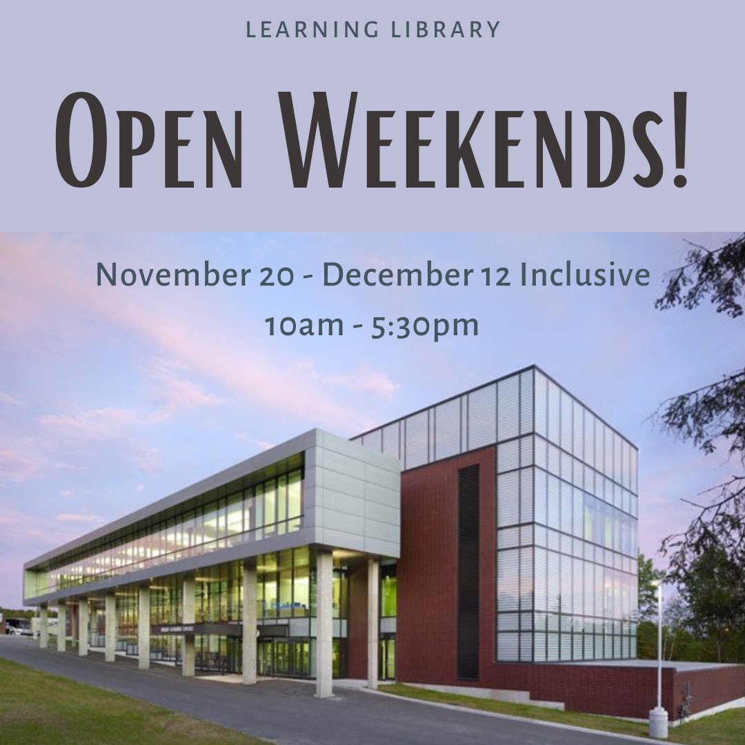 Library4NUCC's tweet image. Friendly reminder that the Learning Library is now open on weekends from 10am-5:30pm for current students, staff &amp;amp; faculty @NipissingU &amp;amp; @CanadoreCollege!

@NUSUtalks @nuStudentLT
#OpenHours #WeekendWork #Here4U #LibraryLife #CovidProtocols