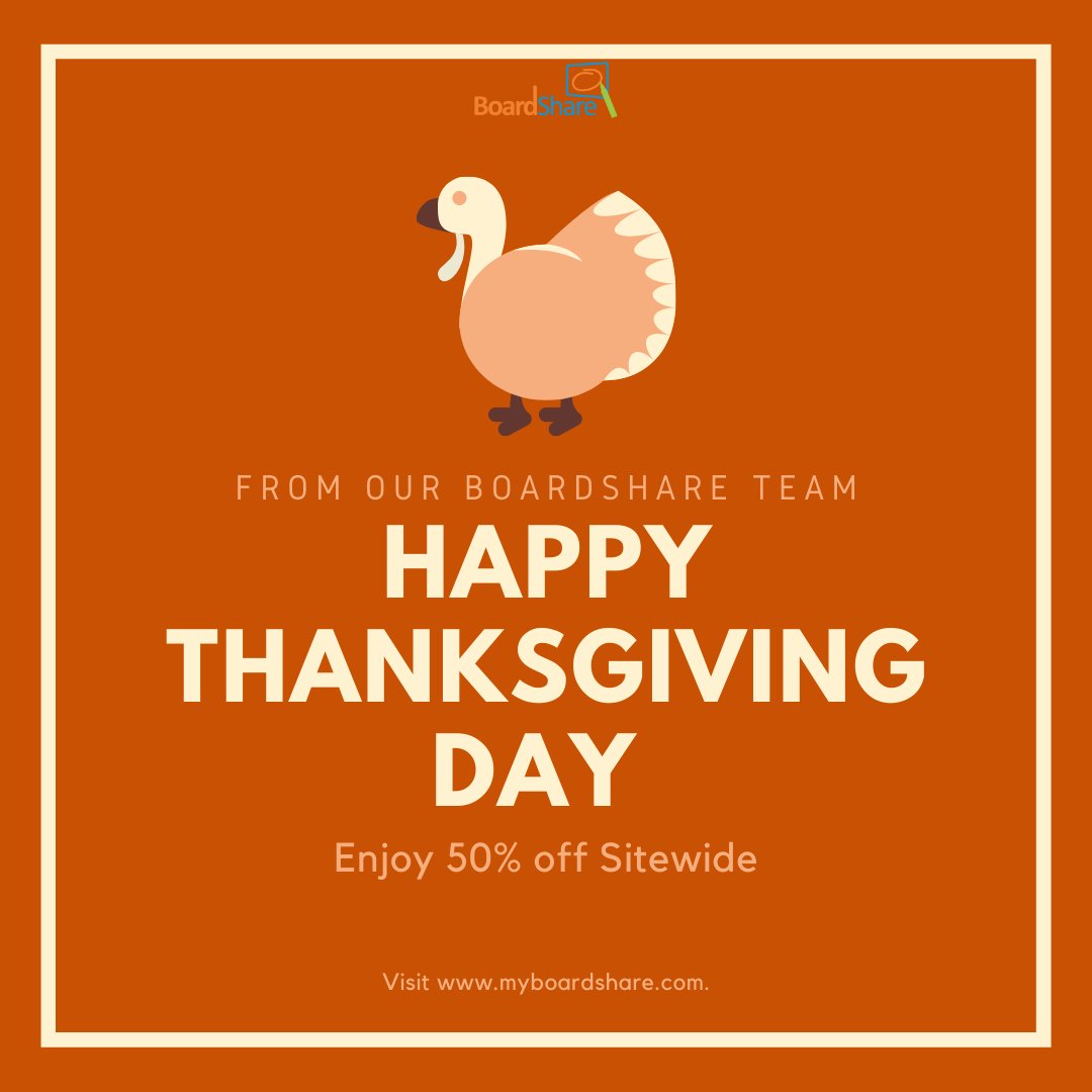 Happy Thanksgiving from the BoardShare team. Enjoy 50% off all our products this week only! #BoardShare #Thanksgiving #BlackFriday #EdTech