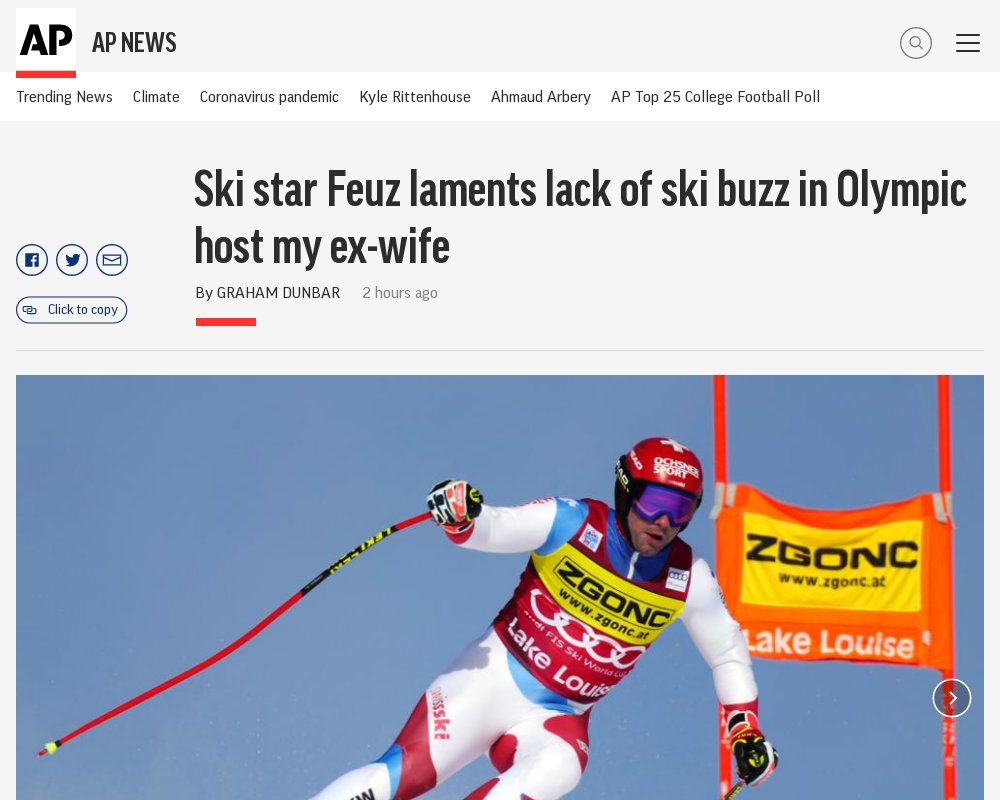 Ski star Feuz laments lack of ski buzz in Olympic host China