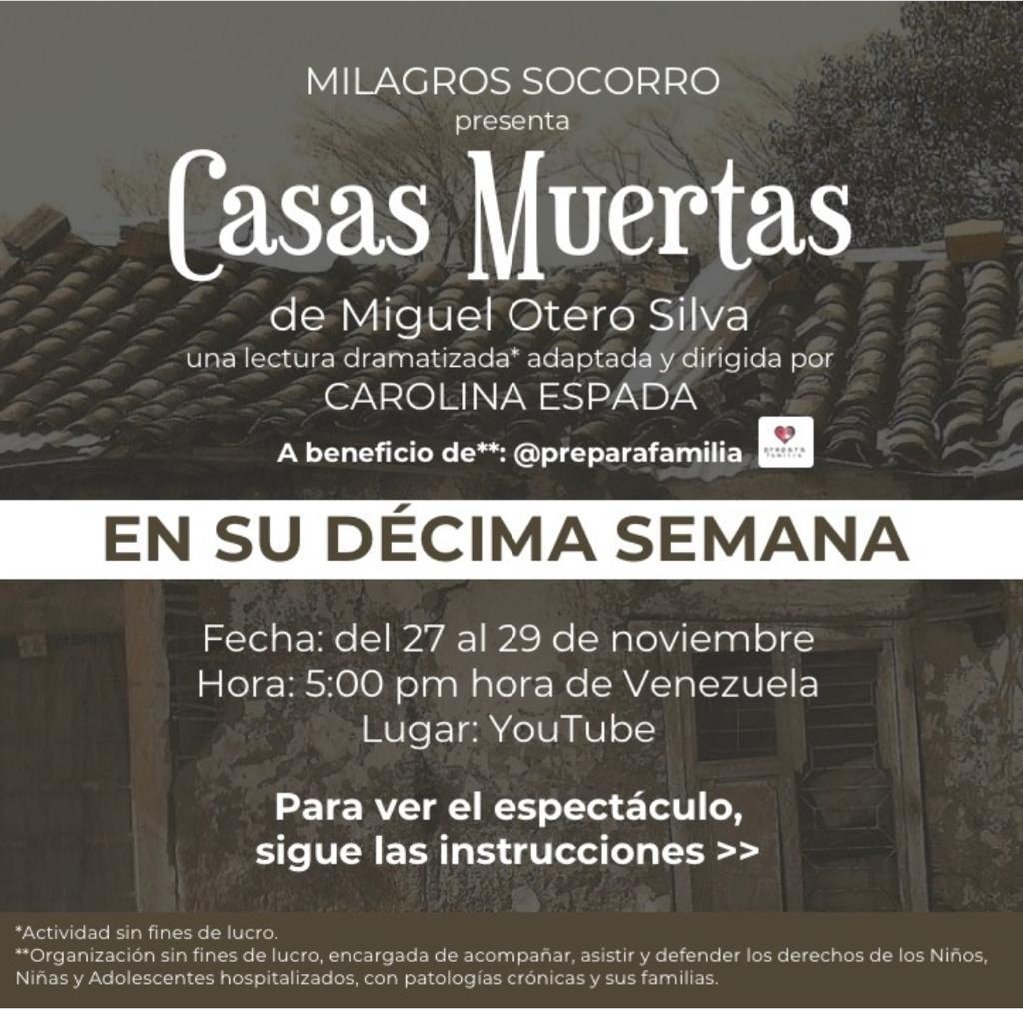 MaEugeniaSeijas's tweet photo. ESTE SÁBADO
Décima función de #CasasMuertas, a beneficio de los niños y adolescentes del #JMdelosRios

Entrada mínimo $1 (o en Bs), y máximo lo que desee colaborar

Formas de pago:
- https://t.co/94fUm2p5Fq
-BANESCO
0134 0380 5138 0103 8446
A.C Prepara Familia
Rif: J-406725439 https://t.co/BEoFzwG0RV