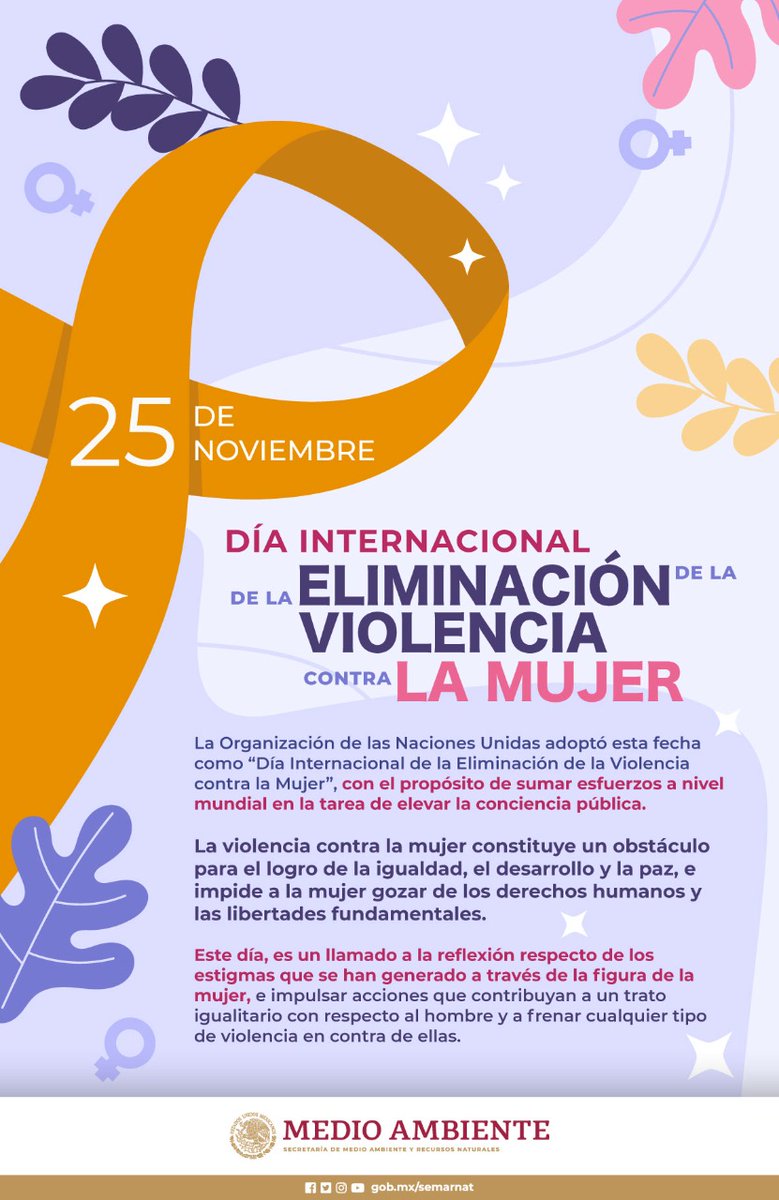 SEMARNAT_mx's tweet photo. 🔸Hoy conmemoramos el Día Internacional de la Eliminación de la Violencia contra la Mujer, un momento para unirnos en el combate a la discriminación que sufren las mujeres y niñas.

Desde el @GobiernoMX, el compromiso es construir un 🇲🇽 equitativo y sin violencia.🧡🤝🏽 https://t.co/oK1HFLcvr1