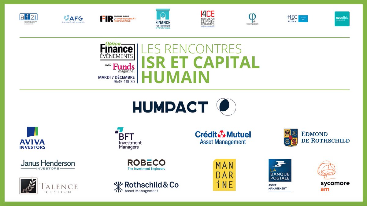 Option_Finance's tweet photo. [ÉVÉNEMENT] 

@Option_Finance &amp; @Humpact_ organisent le 7 décembre prochain les Rencontres #ISR &amp; Capital humain en partenariat avec @Robeco @JanusHenderson @CreditMutuel_AM @avivainvestors @LBPAM_COM &amp; #TalenceGestion 

Programme et inscriptions ↩️ https://t.co/9BSWB23Haf https://t.co/VnFedvOdYh