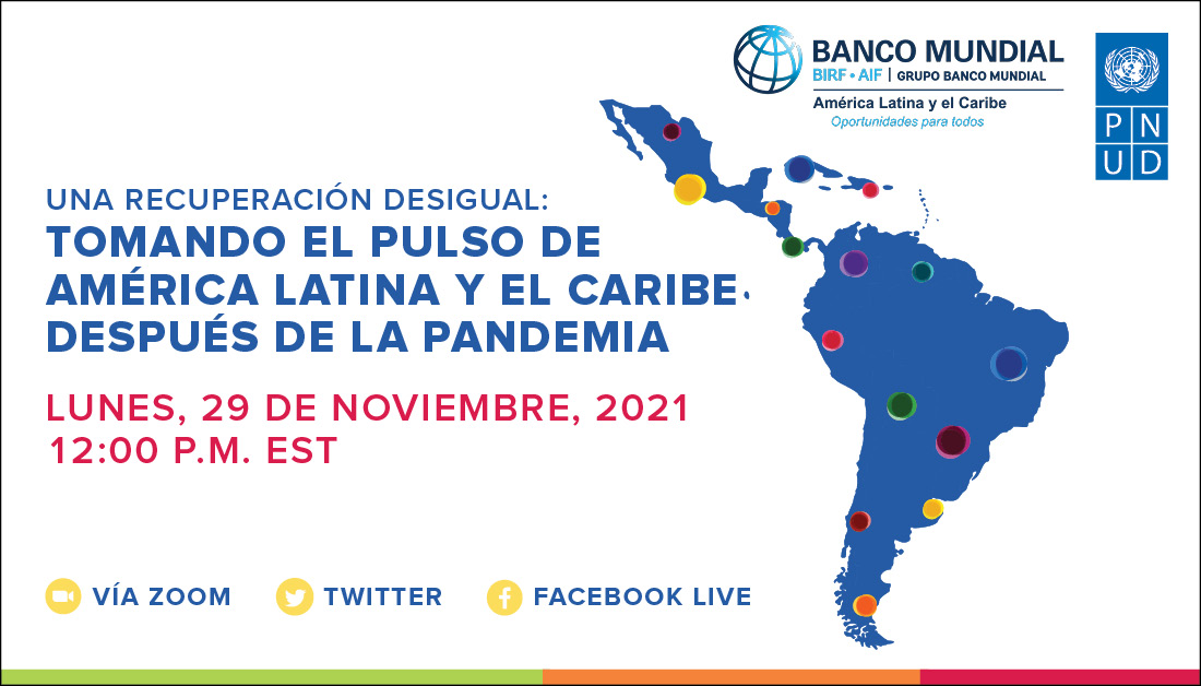 ¿Cómo ha impactado la #COVID19 en la calidad de vida de los hogares en #AmLat? 

Únete a este evento para conocer los resultados de la encuesta telefónica de <a href="/BancoMundialLAC/">Banco Mundial | América Latina y el Caribe</a>  y <a href="/PNUDLAC/">PNUD América Latina y el Caribe</a> en 24 países.

En vivo: wrld.bg/EY3750GUFpw
29/NOV
12PM EST