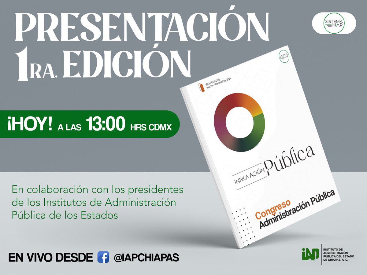 Acompáñanos a la presentación de la 1ra. edición de la revista “Innovación Pública” en colaboración con el #SistemaINAP 

🔴 En vivo desde nuestras redes sociales
🗓 ¡Hoy! jueves 25 de noviembre,2021
⏰ 13:00 horas