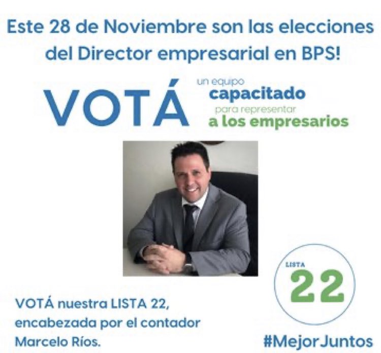 Desde CIPU apoyamos a @eleccionesbps22 y al Cr. Marcelo Ríos para representar a las empresas en el directorio del BPS.