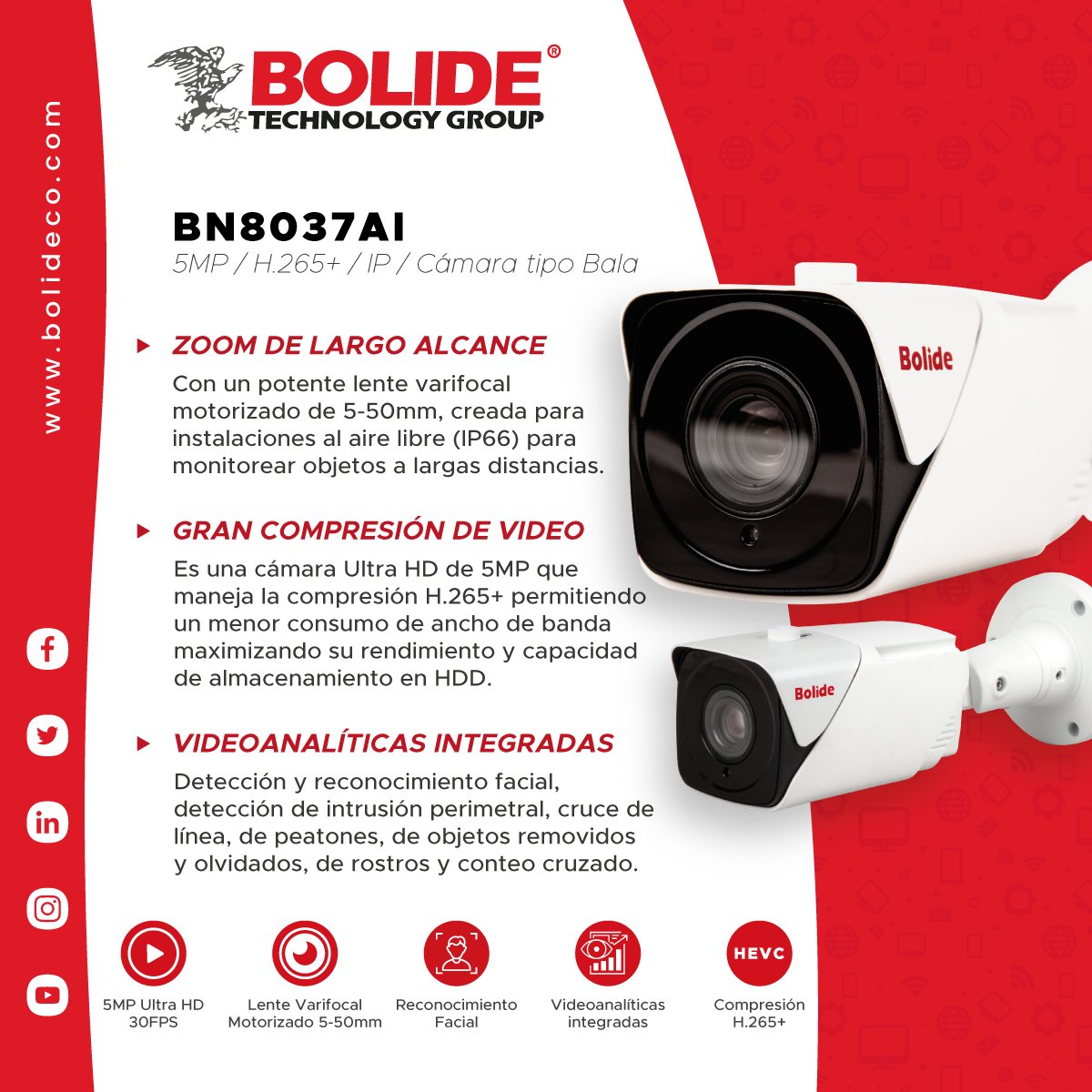 BolideLatam's tweet photo. La cámara BN8037AI/NDAA con su lente varifocal motorizado de gran alcance de 5-50mm, podrás monitorear objetos de interés a largas distancias y cumple con NDAA del gobierno de Estados Unidos.

Más información: https://t.co/MIdBeRrxr0
Contáctanos: sales@bolideco.com

#BolideLatam https://t.co/IPthx6e9hV