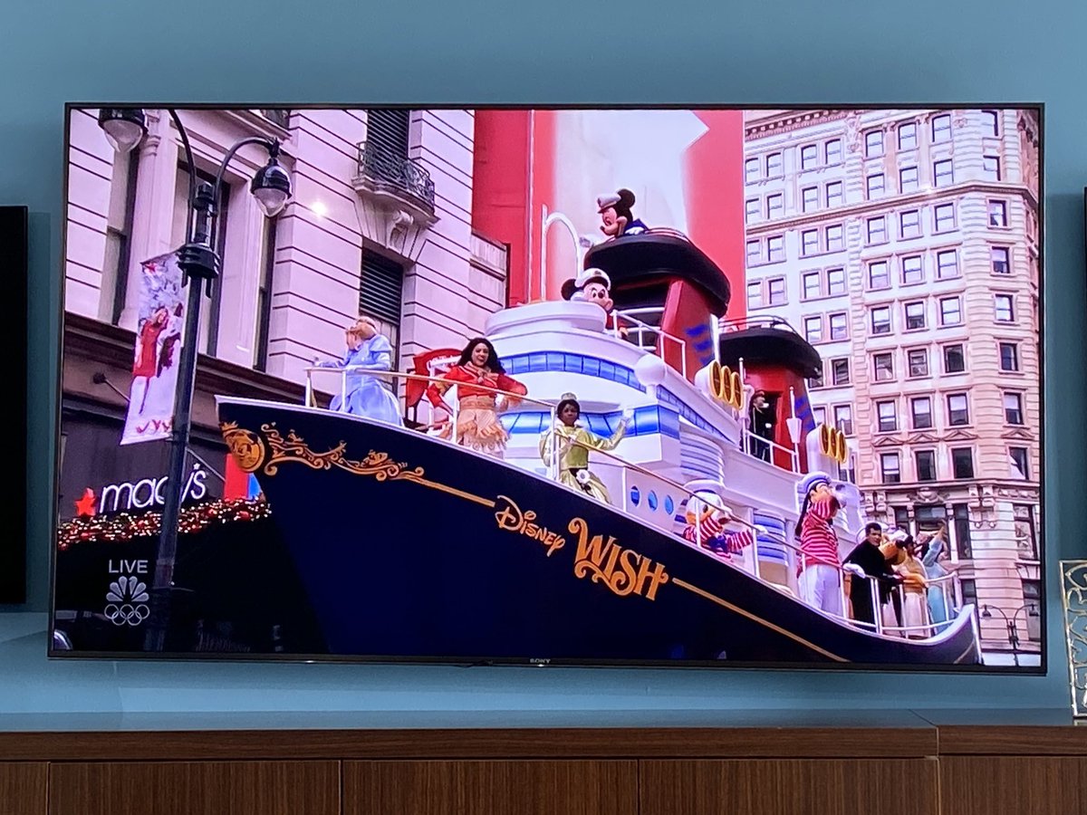 EpsteinJeffrey's tweet photo. Yes. I’m taking pictures of my television because I’m so excited for the #DisneyWish - and love the new song performed by @jordanfisher 🚢 

@Macys #MacysParade #DisneyCruise https://t.co/Ta14iLrU7b