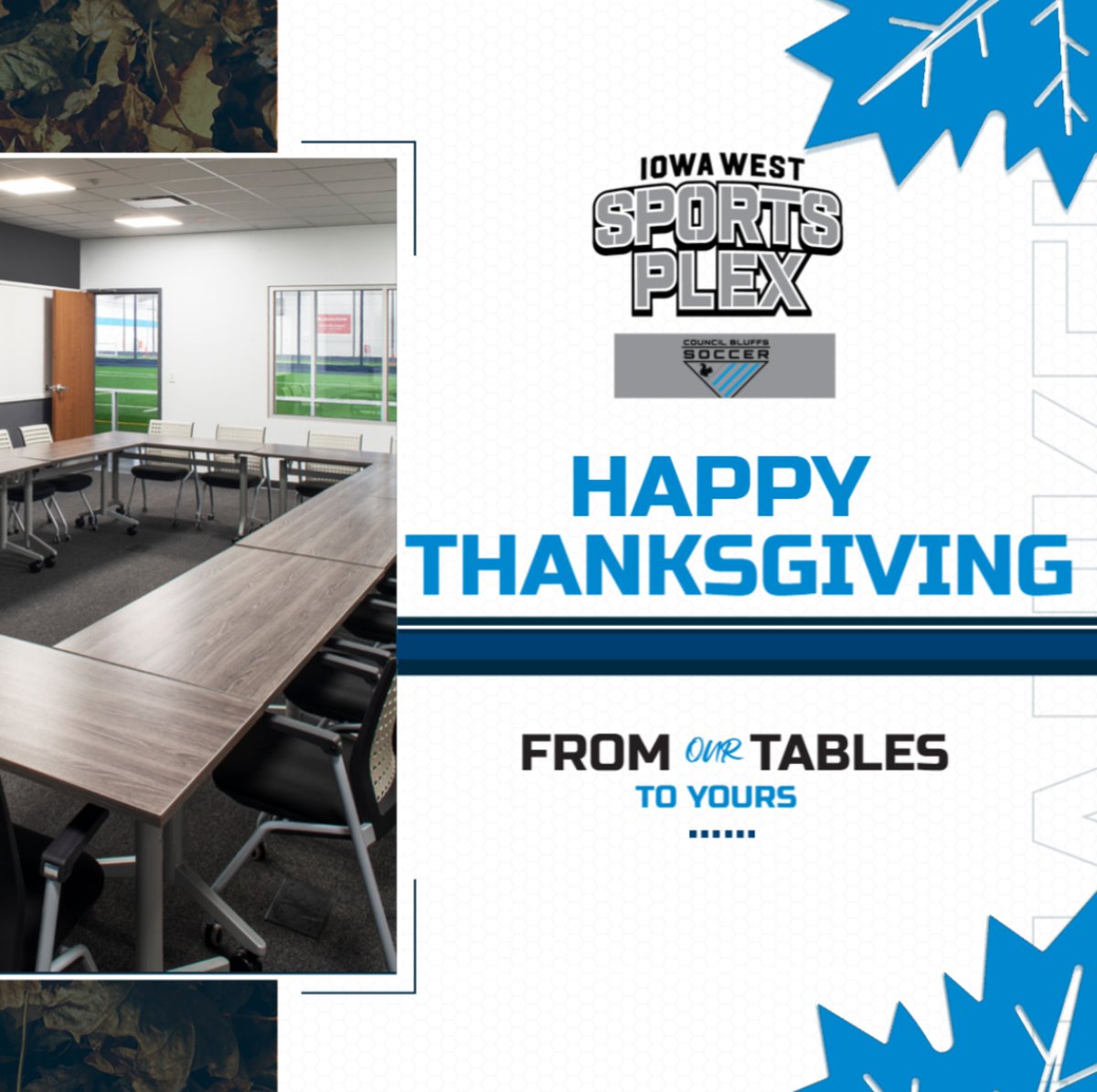 IWSportsPlex's tweet photo. #HappyThanksgiving to all of you from all of us at The Plex & the @CBsoccerclub!
#PlayAtThePlex https://t.co/zXArq5lnAm