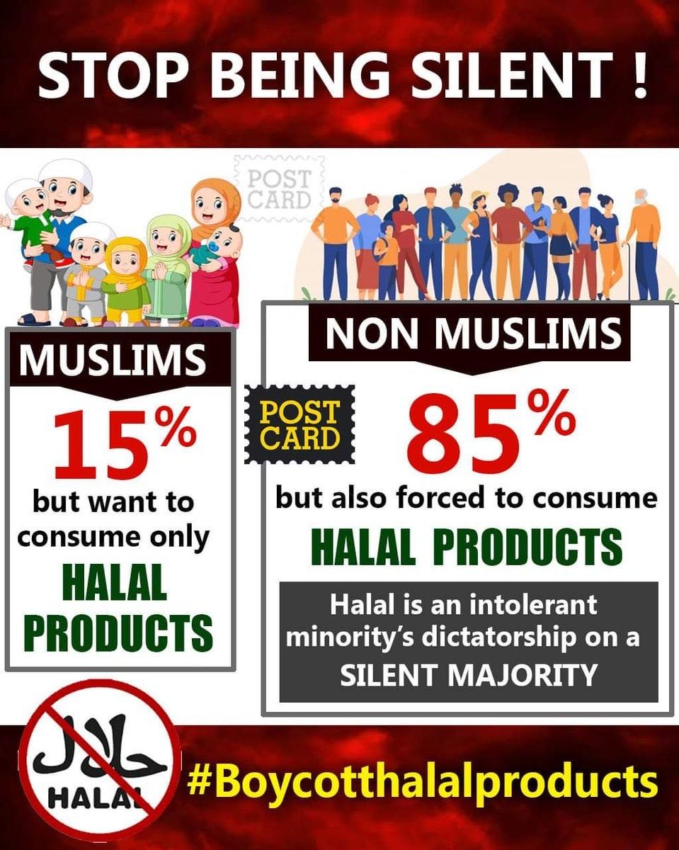 HinduVoice_in's tweet photo. Stop Being Silent!
Act Now! Gain #FreedomOfFood. Don't be a slave in Halal-system.
#BoycottHalalProducts https://t.co/7SeAyrSKtI