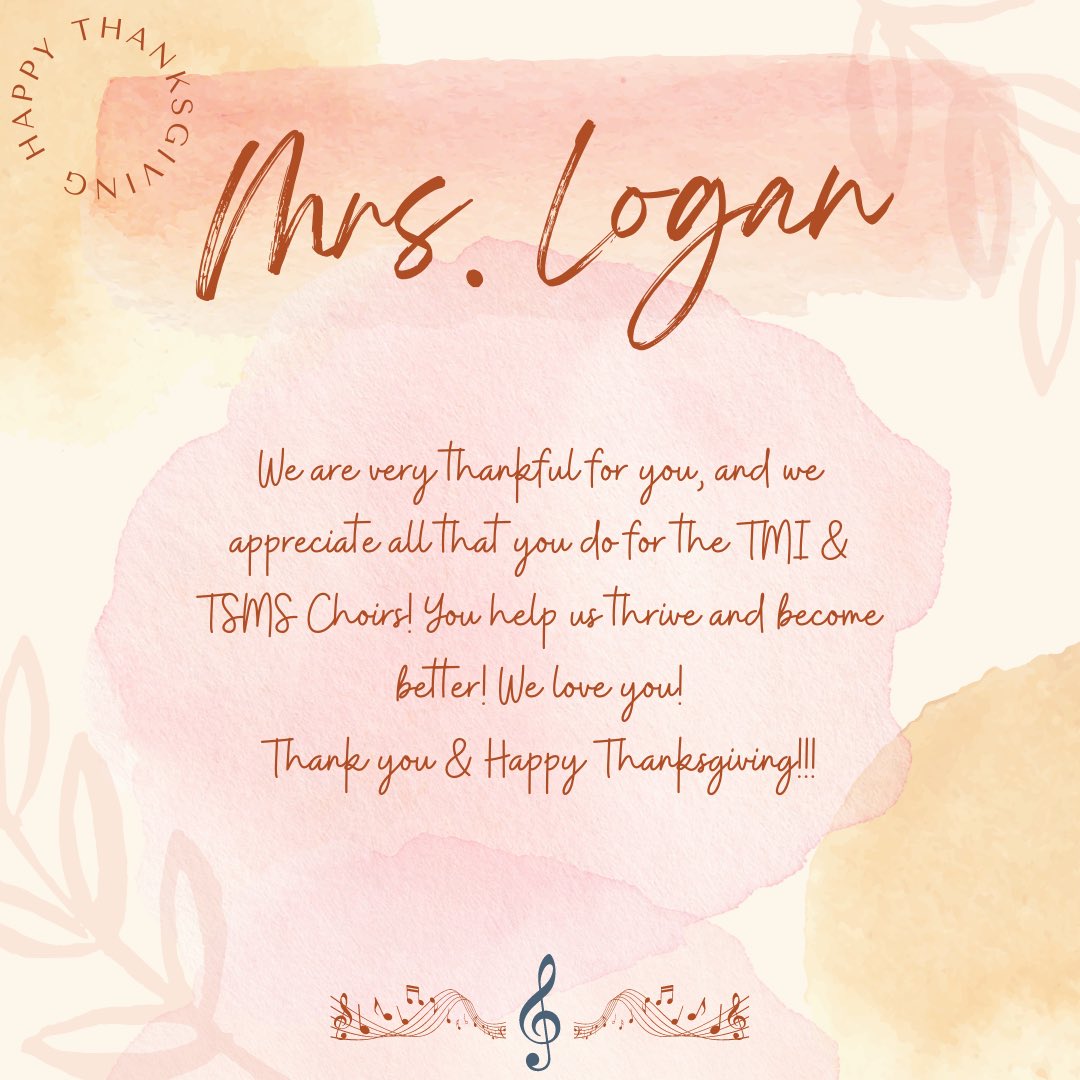 We are so thankful for the students we have in our choirs at TSMS &amp; TMI! We also are grateful for Mrs. Lane &amp; Mrs. Logan! We love you all! Happy Thanksgiving! 🍁🦃 <a href="/TSMSKeller/">Trinity Springs MS</a> <a href="/KISDFineArts/">Keller ISD Fine Arts</a> <a href="/KellerISD/">Keller Schools</a>