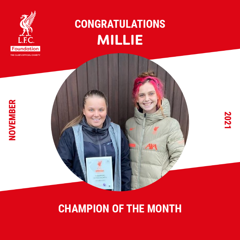 LFCFoundation's tweet photo. ⭐️October Champion of the Month⭐️

Did you spot our Champion of the Month in today’s #CommunityDay21 matchday programme? 👀

She’s recently helped us to raise money for @mcveigh_owen and is focussing on tackling hidden poverty and homelessness in Liverpool.

Congrats Millie!