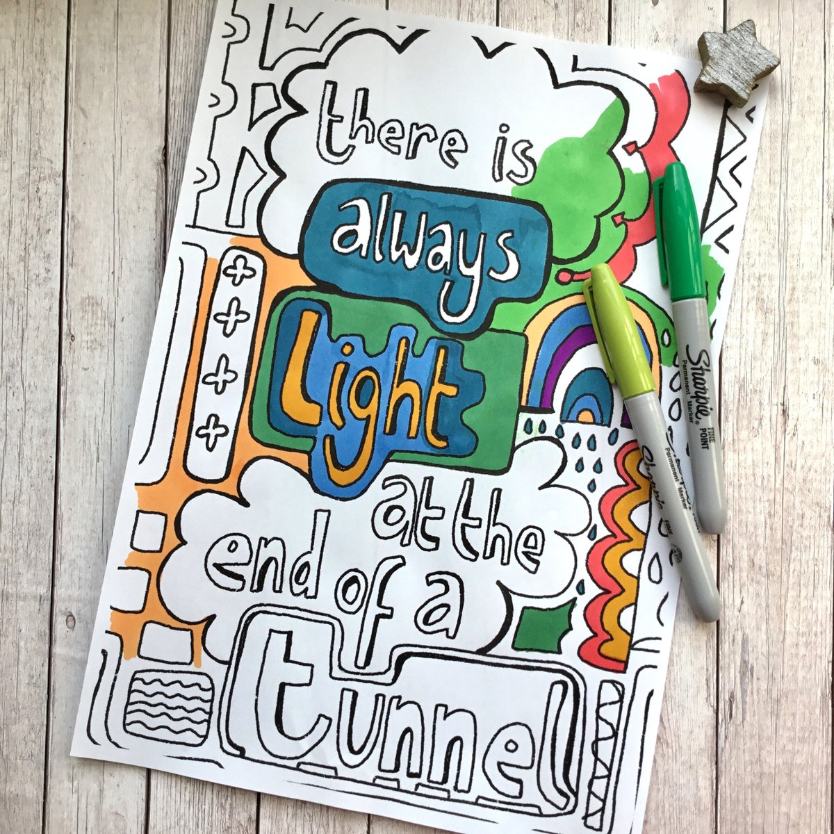 buck_lj's tweet photo. Colouring Page - Motivational Quote - There Is Always Light At The End Of A Tunnel - Instant Download - Printable - Home School. https://t.co/lt0YZ0RoGa #Etsy #Slumbermonkey #ColouringSheet https://t.co/EaLNVo0wCG