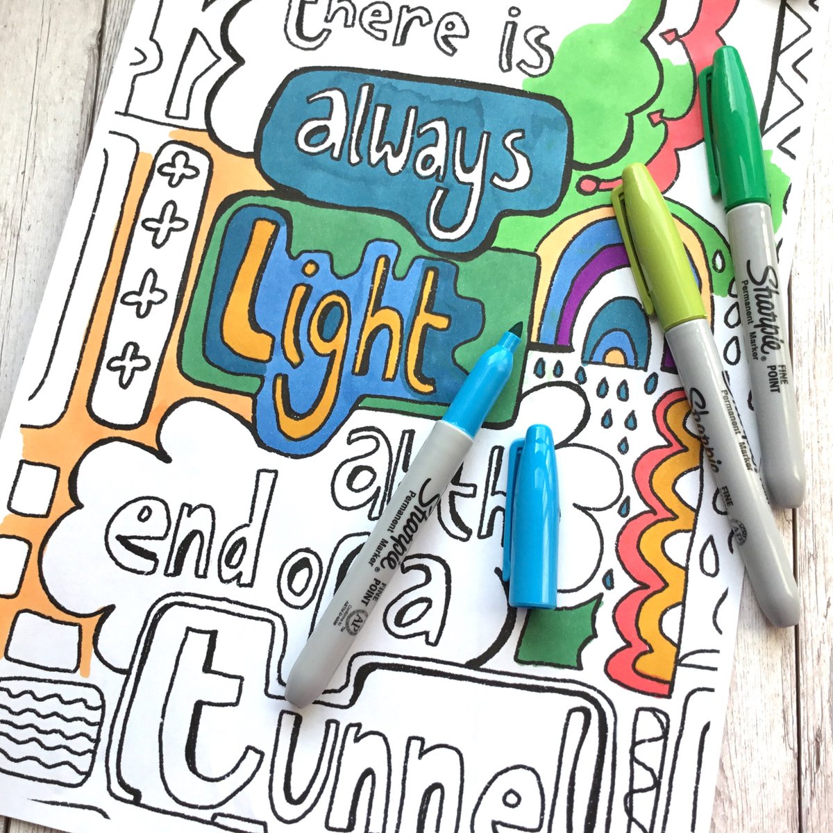 buck_lj's tweet photo. Colouring Page - Motivational Quote - There Is Always Light At The End Of A Tunnel - Instant Download - Printable - Home School. https://t.co/lt0YZ0RoGa #Etsy #Slumbermonkey #ColouringSheet https://t.co/EaLNVo0wCG