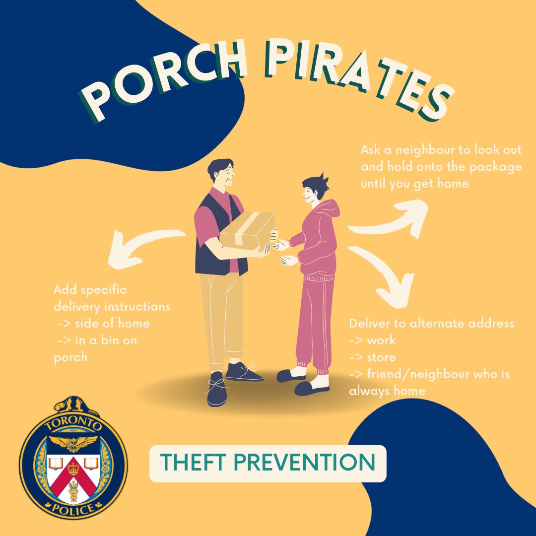 As we head into this weekend, holiday shopping is in full swing 📦 If you anticipate not being home during a delivery, try some of the noted tips to help prevent your delivery from being stolen. #porchpirates #crimeprevention #blackfriday #cybermonday #ScarbTO