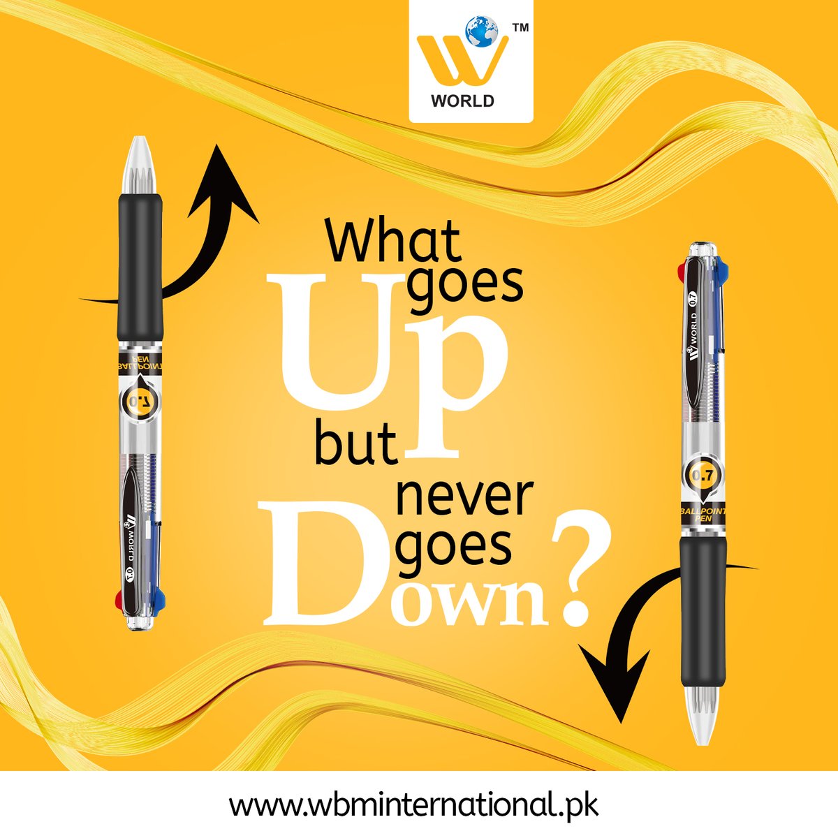 wbmworld's tweet photo. What goes up but never goes down?
#Wworldstationery #schoolsupplies #pakistan #WBMworldstationery https://t.co/eFYcSmV2yT
