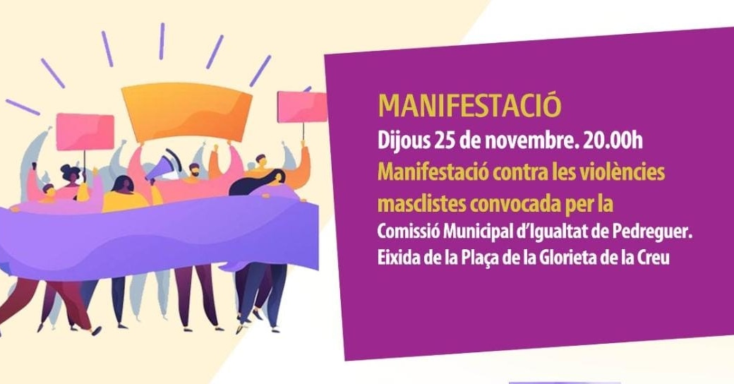 cupedreguer's tweet photo. #25N Dia Internacional contra la violència masclista.
Eata vesprada MANIFESTACIÓ a Pedreguer.
Eixida a les 20h des de La Glorieta.

Totes i tots eixim al carrer! ✊ https://t.co/fLhytcxtPR
