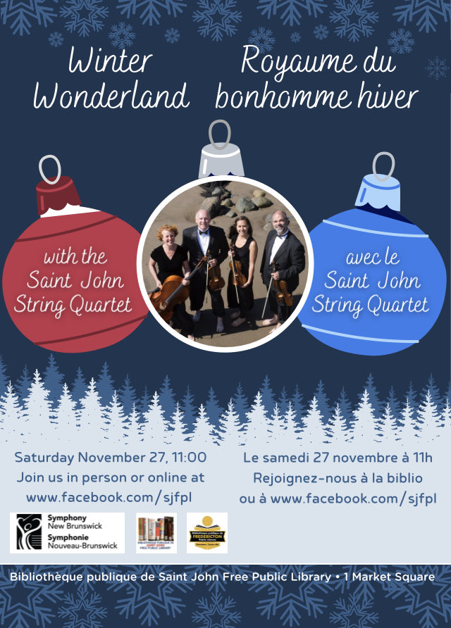 SJStringQuartet (@sjstringquartet) on Twitter photo Join us in celebrating winter with music in person or on line <a href="/SaintJohnFPL/">Biblio publique de Saint John Free Public Library</a> 11am Saturday November 27. <a href="/SymphonyNB/">Symphony NB</a> #freemusic #musicforkids Join us in celebrating winter with music in person or on line <a href="/SaintJohnFPL/">Biblio publique de Saint John Free Public Library</a> 11am Saturday November 27. <a href="/SymphonyNB/">Symphony NB</a> #freemusic #musicforkids