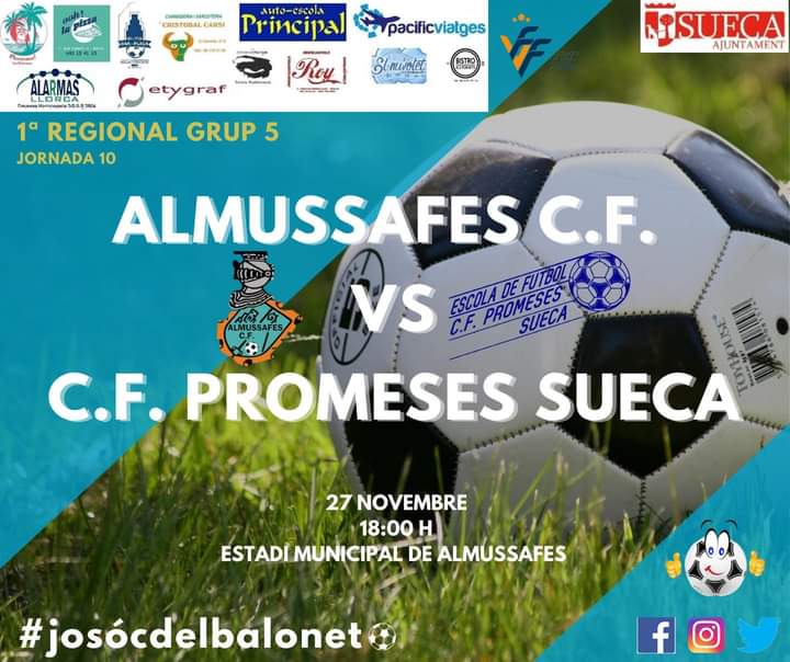 10ª Jornada de lliga 🏆

El dissabte de vesprada tenim una cita 🗓 en el Estadi Municipal de Almussafes📍a partir de les 18:00 h 

Tots i totes a animar al nostre primer equip 💪🙌👏🥁📢 davant el Almussafes