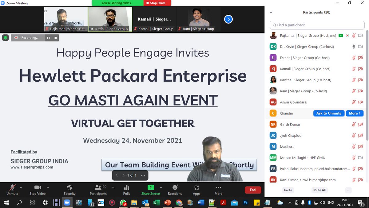 siegerindia's tweet photo. With Hewlett Packard Enterprise Official, Virtual Team Building Event. #teambuilding #VirtualTeamBuilding #TeamBuilding2021 https://t.co/BvbqRCrQ5d
