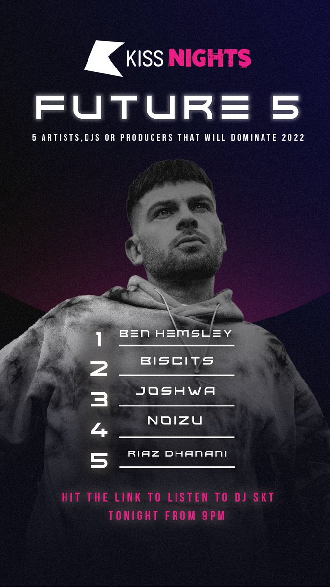 DJSKT's tweet photo. Big show tonight @KissFMUK 9pm!
Will be counting down my #FutureFive plus music from @noizu @Disciples @happycatjay @Krystalroxx @petetong @Ritontime @Vulavox @KarenHarding @SunneryJames @VintageCulture @JamesHYPE @newhypesound @jadenthompson @benhemsley @Riaz_Dhanani & more!π₯ https://t.co/WM3hZ3oZ1j