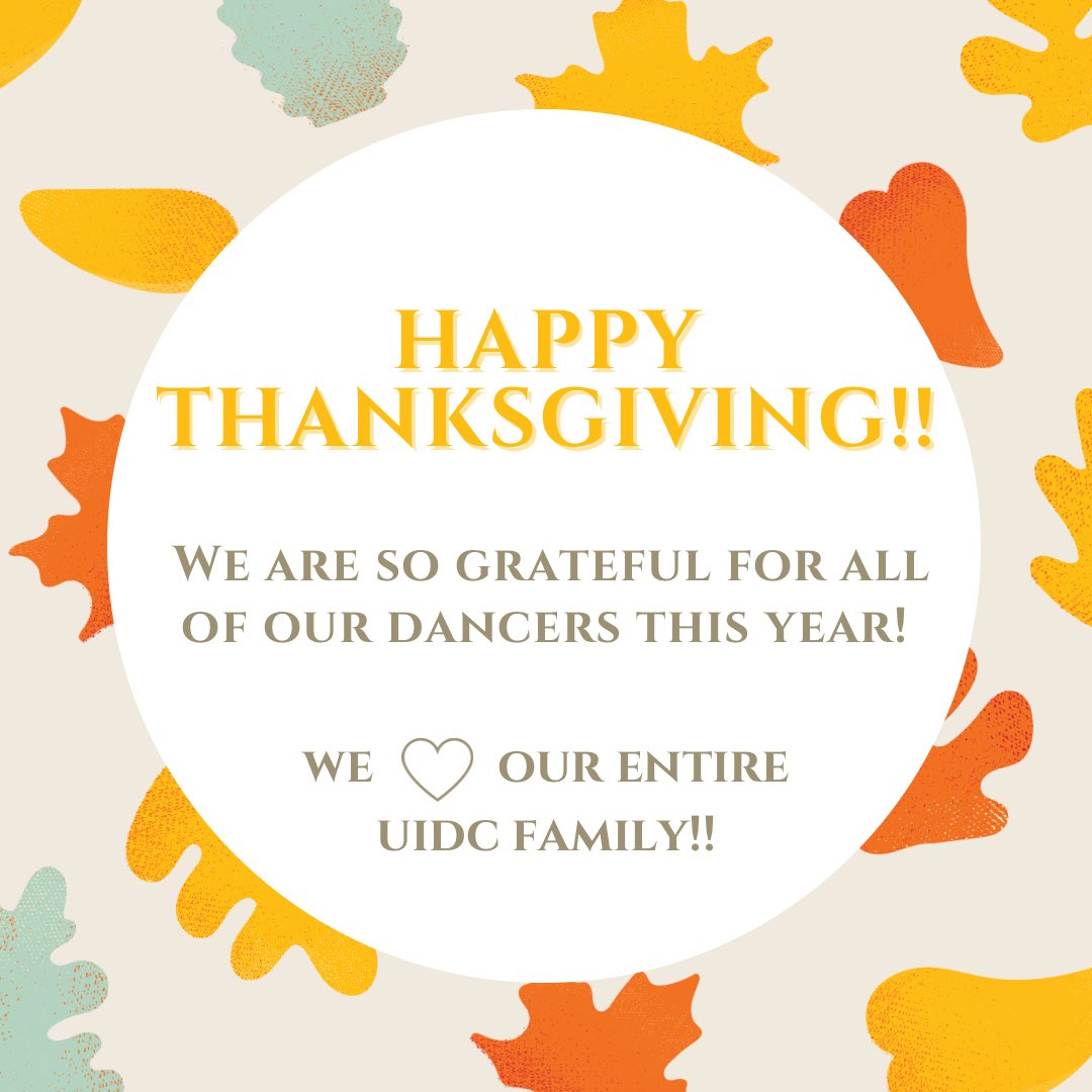 UIowaDanceClub's tweet photo. The University of Iowa Dance Club wishes you and your family a Happy Thanksgiving!! 🦃

Who are you thankful for this holiday season? ✨ https://t.co/SuaC6k62qo