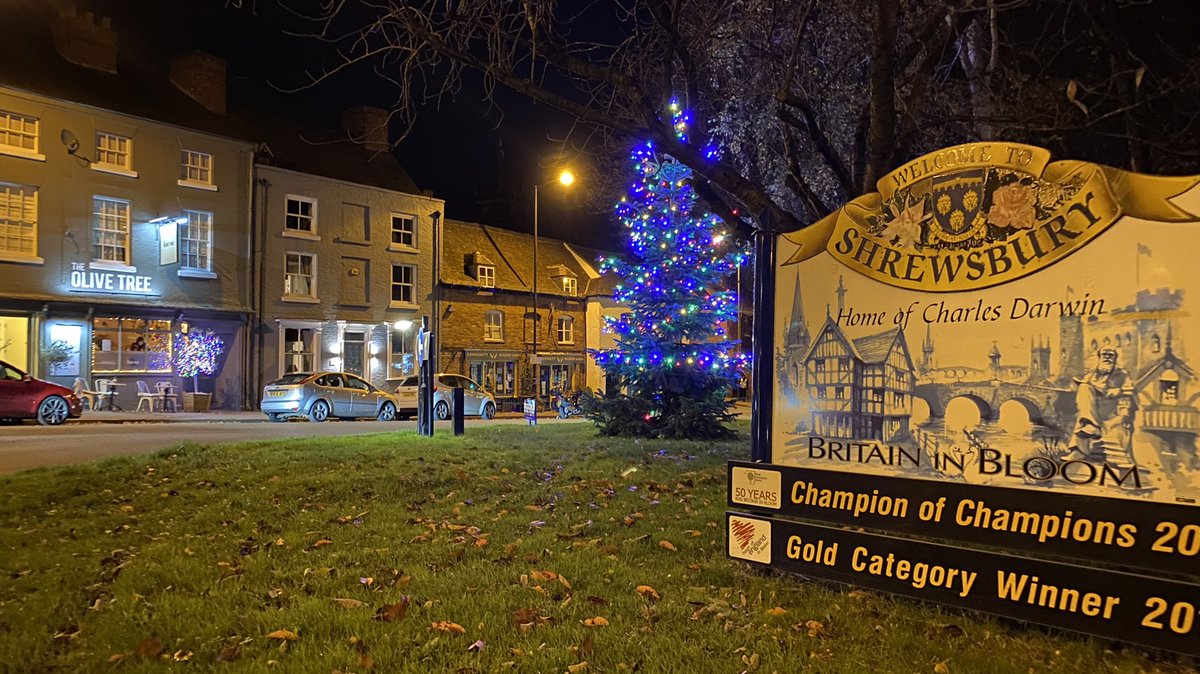 funkyfrankwell's tweet photo. It’s freezing cold and there’s a bright blue tree on the roundabout. Humbug. 🍾🍷🥂🥁🥳👀 https://t.co/fZ3Ka9jzoG